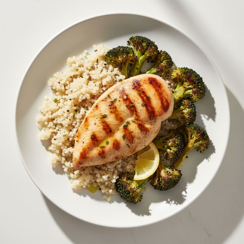 Grilled Chicken Breast with Quinoa and Roasted Broccoli