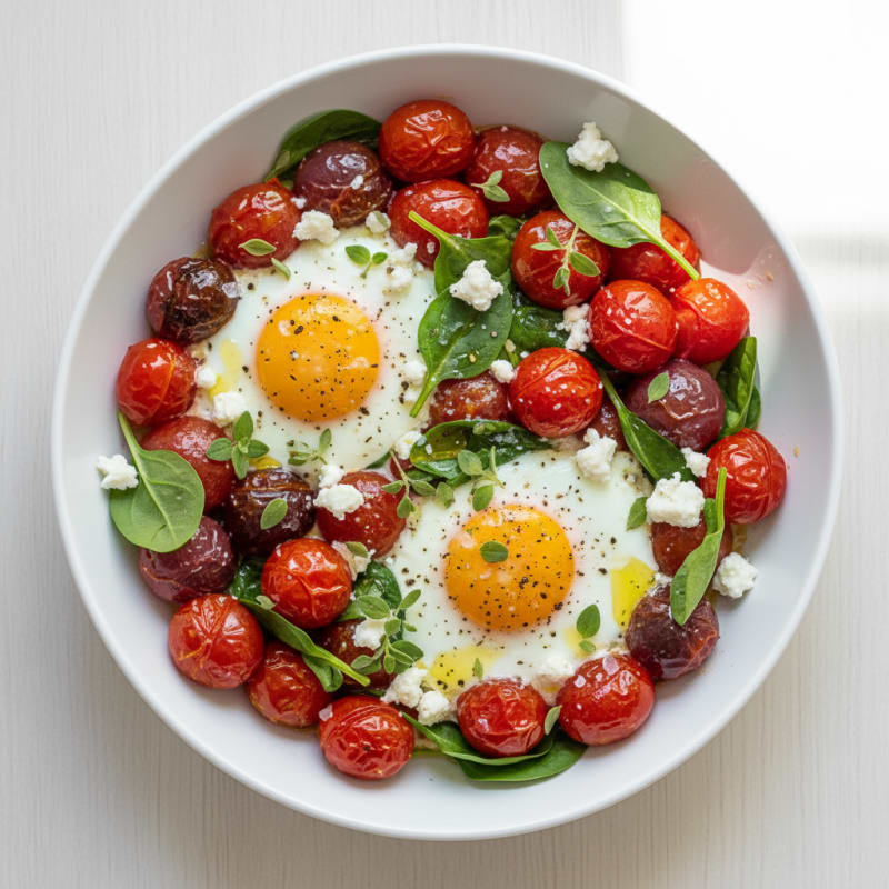 Baked Eggs with Roasted Tomatoes and Feta