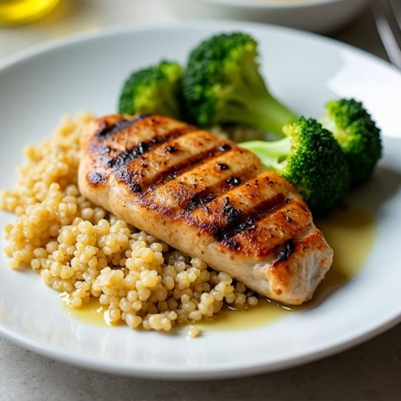 Grilled Chicken Breast with Quinoa and Steamed Broccoli