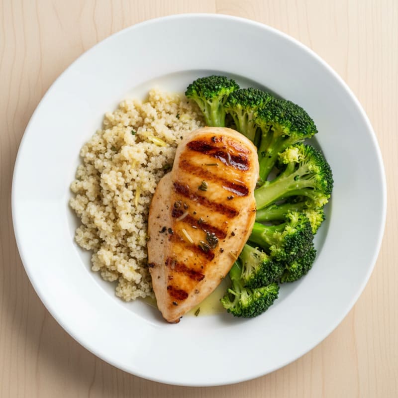 Grilled Chicken Breast with Quinoa and Steamed Broccoli