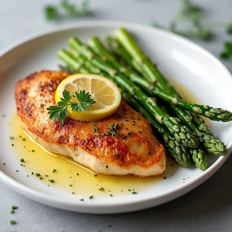 Crispy Lemon-Herb Pan-Seared Chicken with Roasted Asparagus