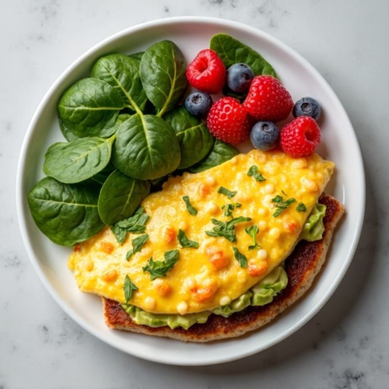 Egg White and Turkey Sausage Scramble with Spinach, Berries & Avocado