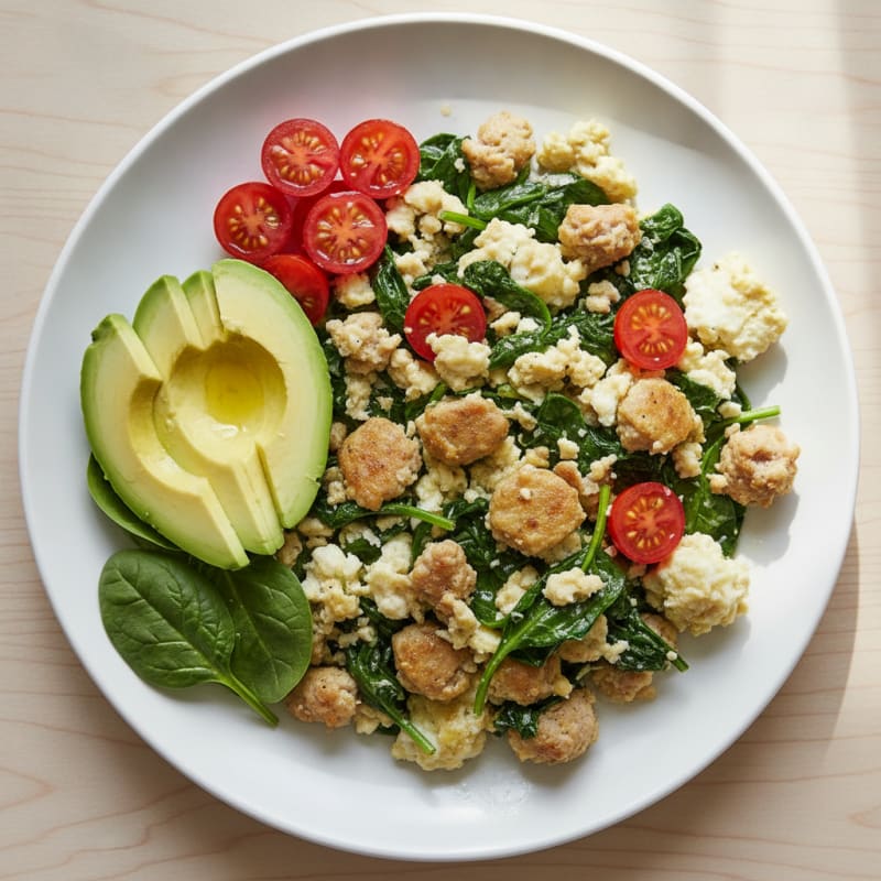 Egg White Scramble with Turkey Sausage and Spinach