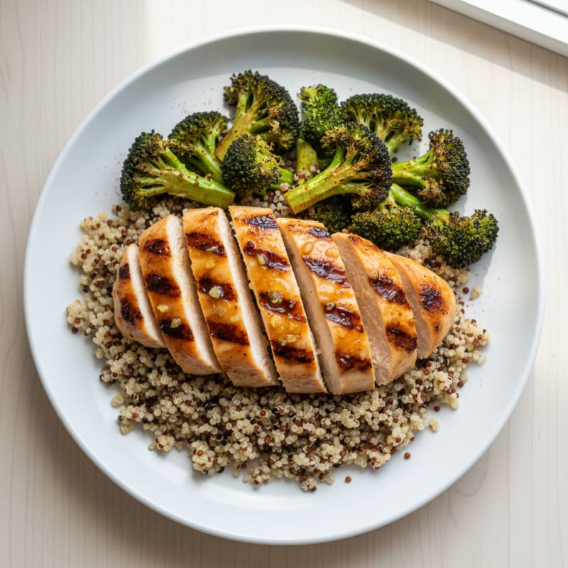 Grilled Chicken Breast with Quinoa and Roasted Broccoli