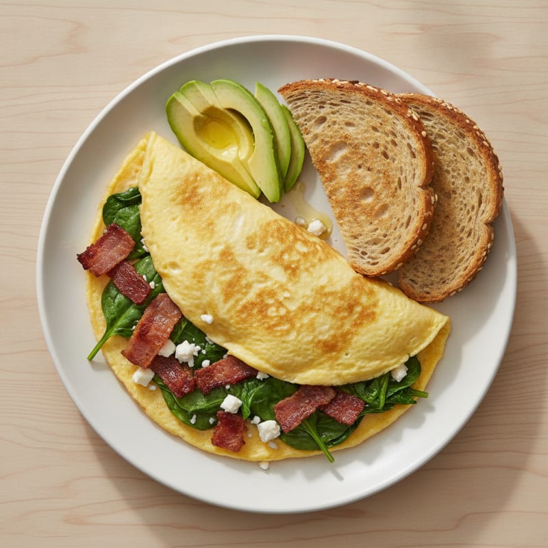 Egg White Omelette with Spinach and Turkey Bacon