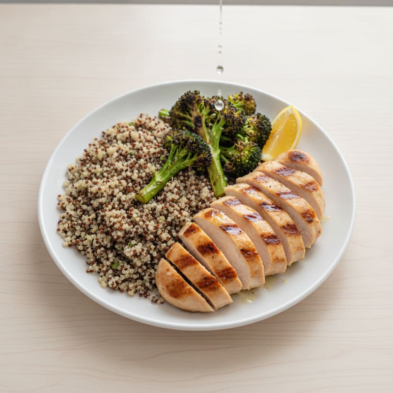 Grilled Chicken Breast with Quinoa and Roasted Broccoli