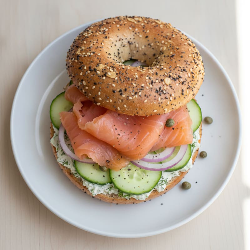 Smoked Salmon Everything Bagel Sandwich