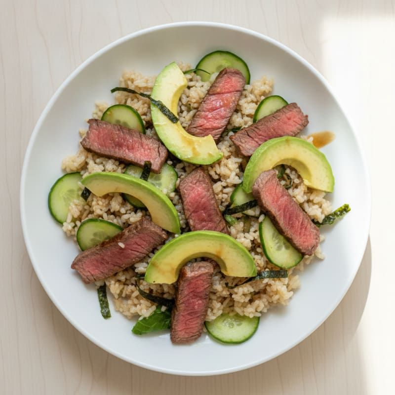 Seared Beef and Avocado Sushi Roll Salad
