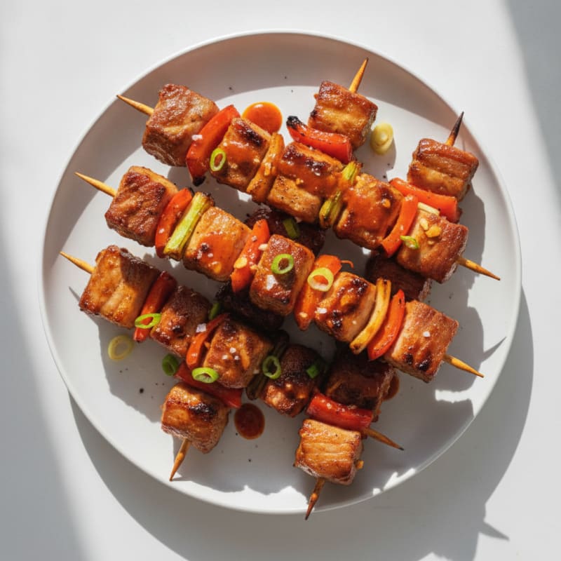 Spicy Gochujang Pork Belly Skewers