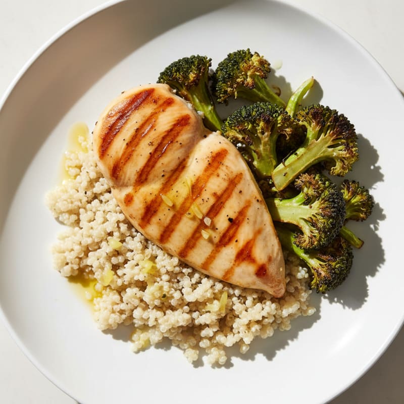 Grilled Chicken Breast with Quinoa and Roasted Broccoli
