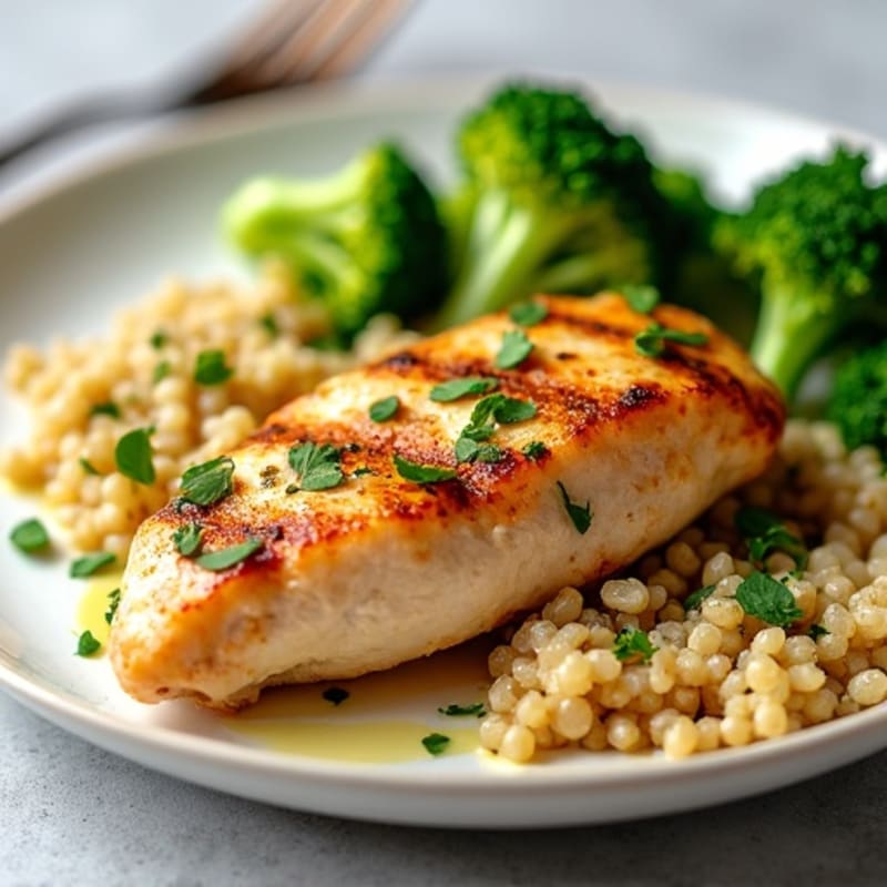 Grilled Chicken Breast with Quinoa and Steamed Broccoli