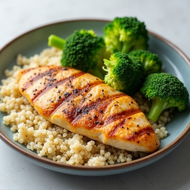 Grilled Chicken Breast with Roasted Broccoli and Quinoa