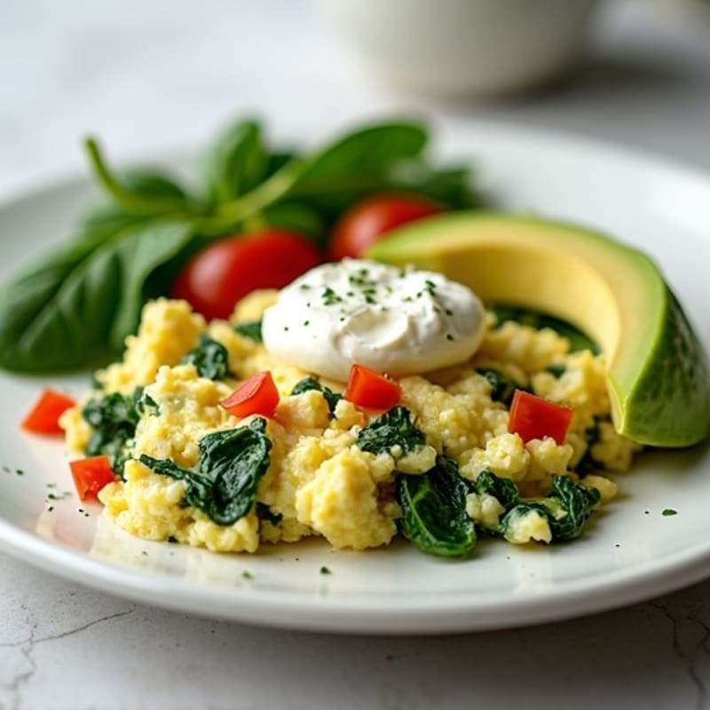 Egg White Spinach Scramble with Cottage Cheese