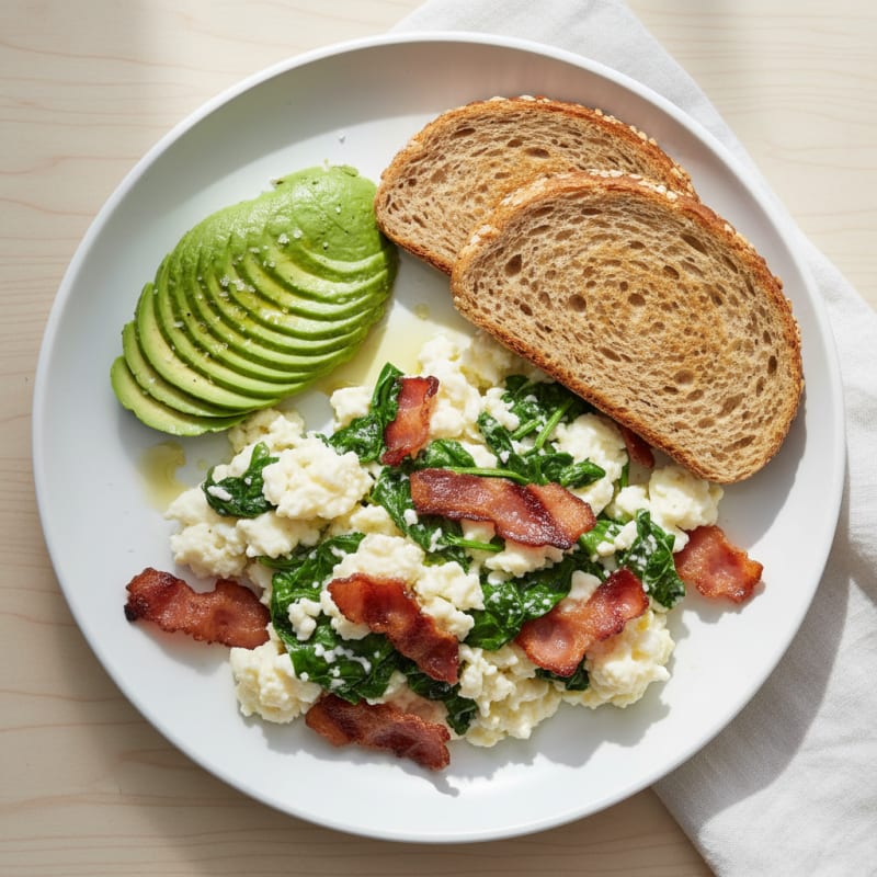 Egg White Scramble with Spinach and Turkey Bacon