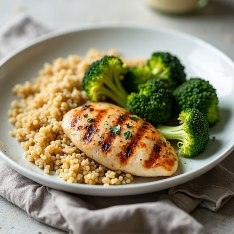 Grilled Chicken Breast with Quinoa and Roasted Broccoli