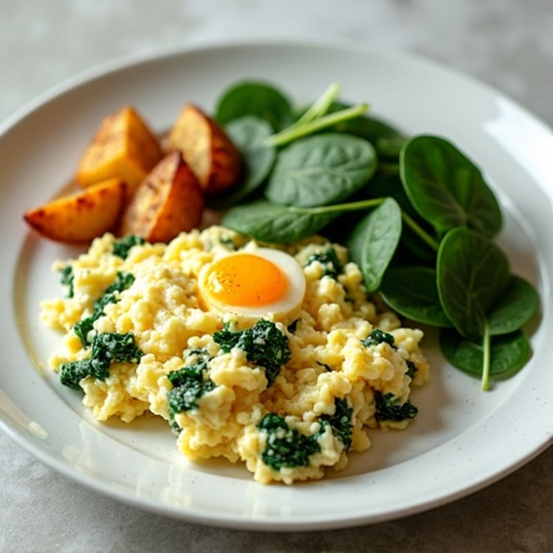 Egg White and Spinach Scramble with Roasted Potatoes
