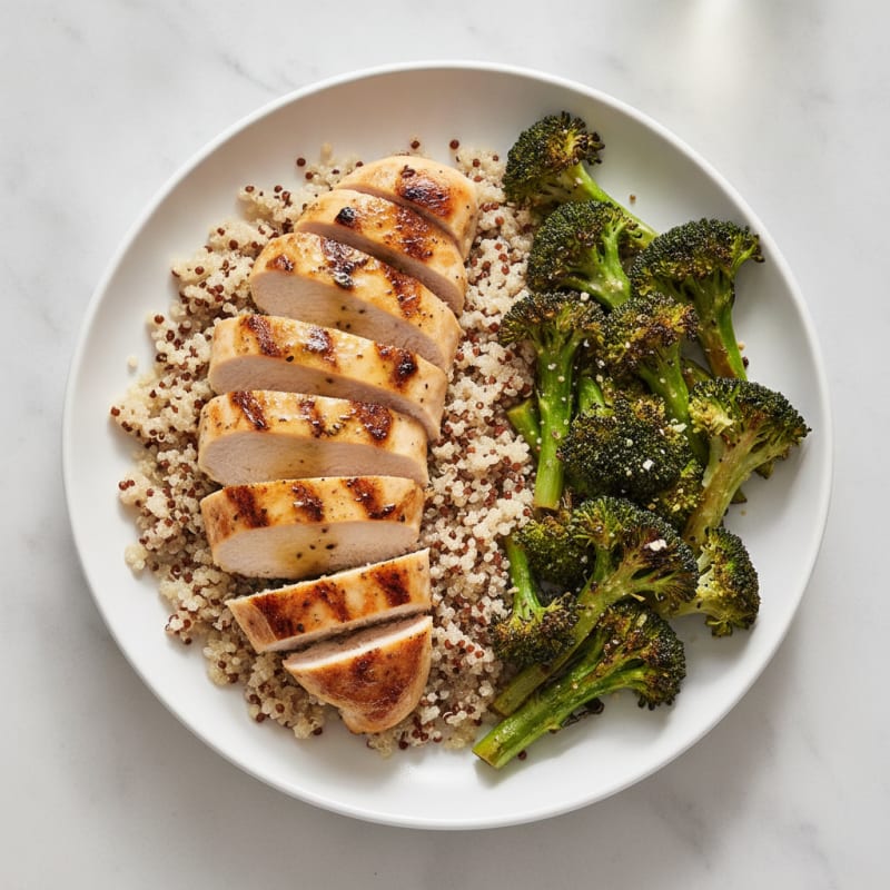 Grilled Chicken Breast with Quinoa and Roasted Broccoli