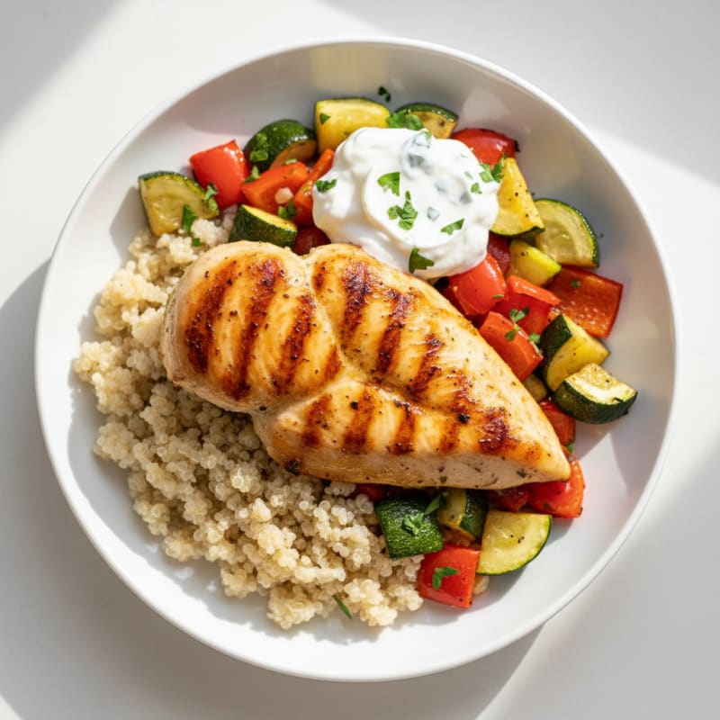 Grilled Chicken Breast with Roasted Vegetables and Quinoa
