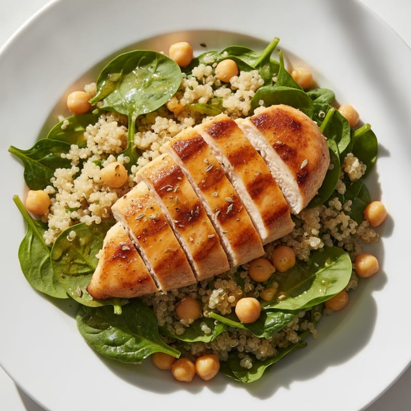 Grilled Chicken Breast with Quinoa and Spinach Salad