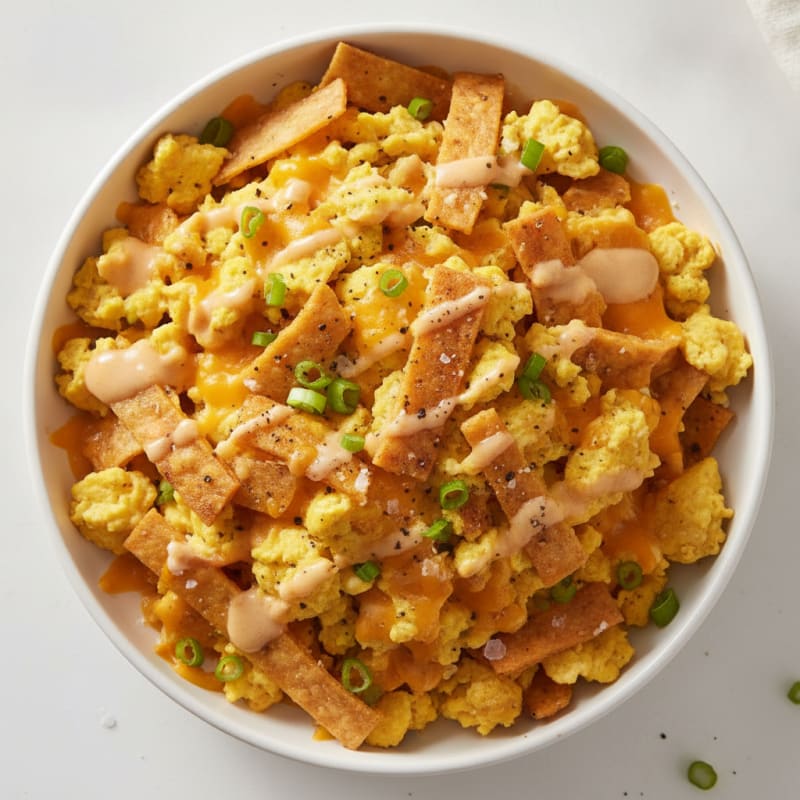 Cheesy Egg and Tortilla Scramble