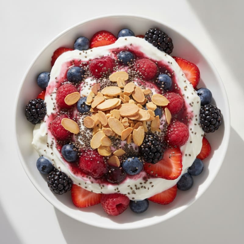 Greek Yogurt Parfait with Mixed Berries and Chia Seeds