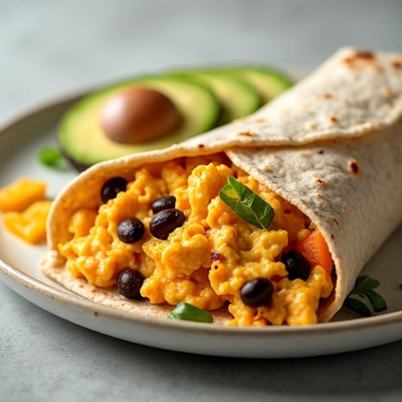 Creamy Scrambled Egg and Roasted Sweet Potato Burrito