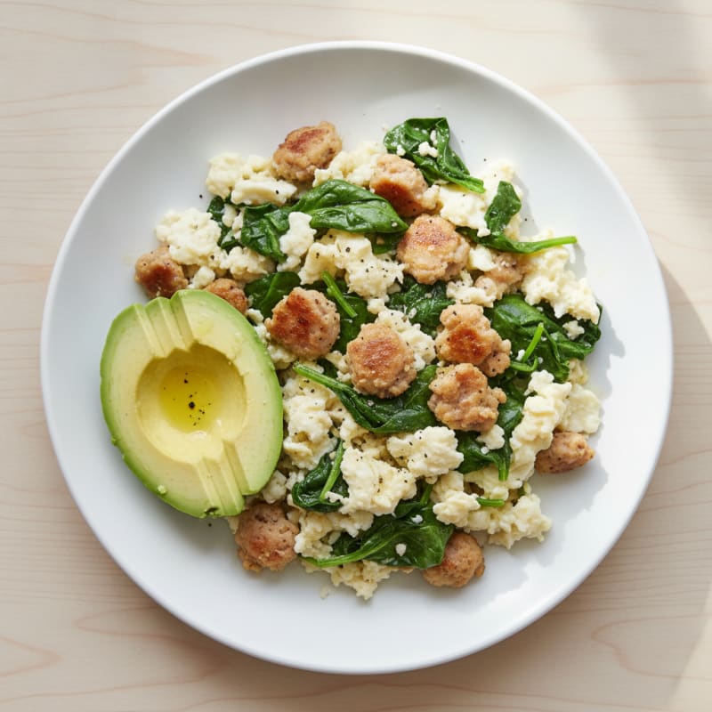 Egg White Scramble with Turkey Sausage and Spinach