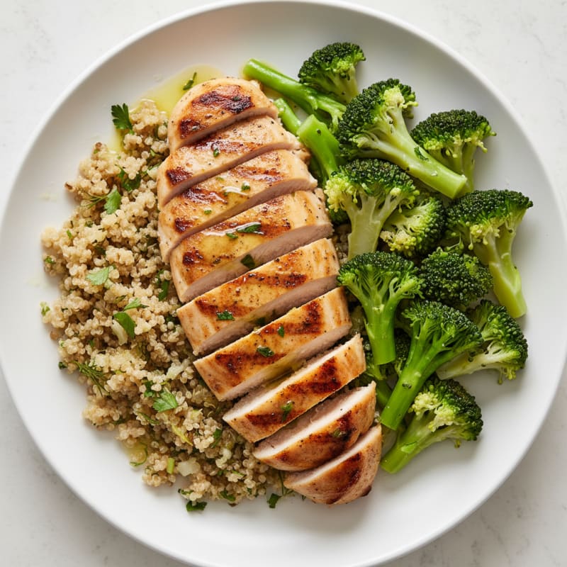 Grilled Chicken Breast with Quinoa and Steamed Broccoli