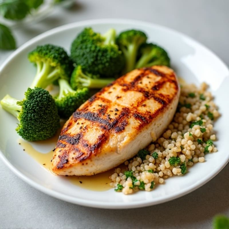 Grilled Chicken Breast with Roasted Broccoli and Quinoa