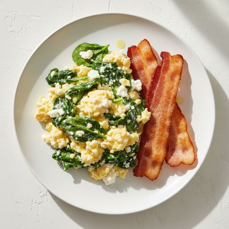 Cottage Cheese Scramble with Spinach and Turkey Bacon