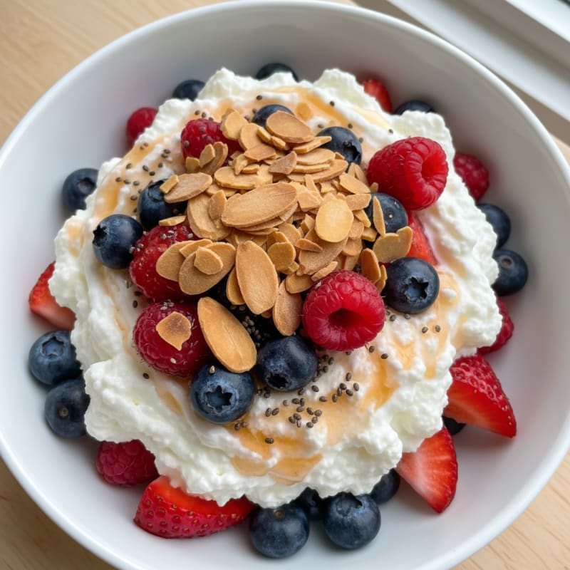 Greek Yogurt Protein Parfait with Mixed Berries and Almonds
