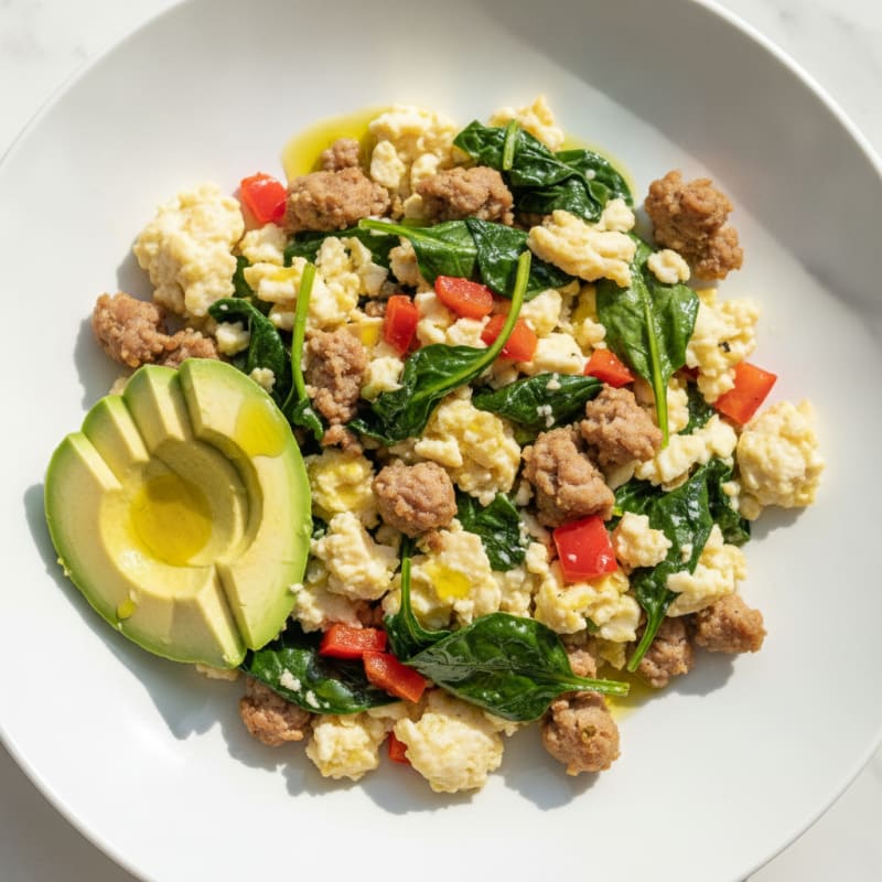 Egg White Scramble with Turkey Sausage and Spinach