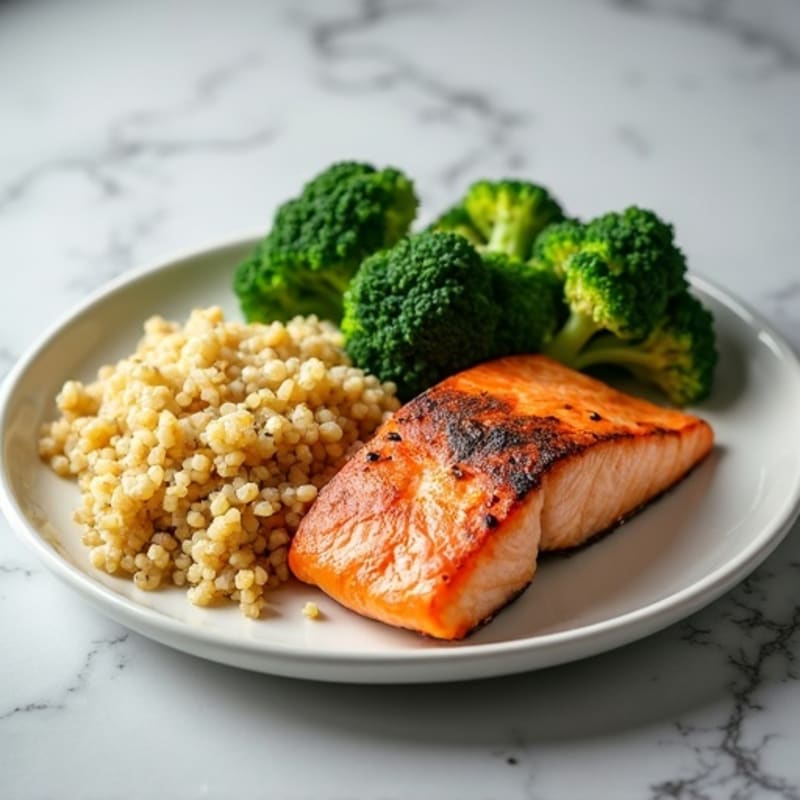 Seared Salmon with Steamed Broccoli and Quinoa