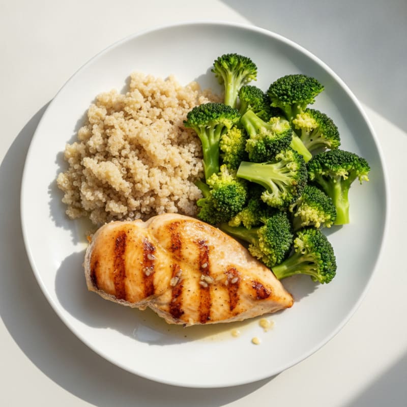 Grilled Chicken Breast with Steamed Broccoli and Quinoa