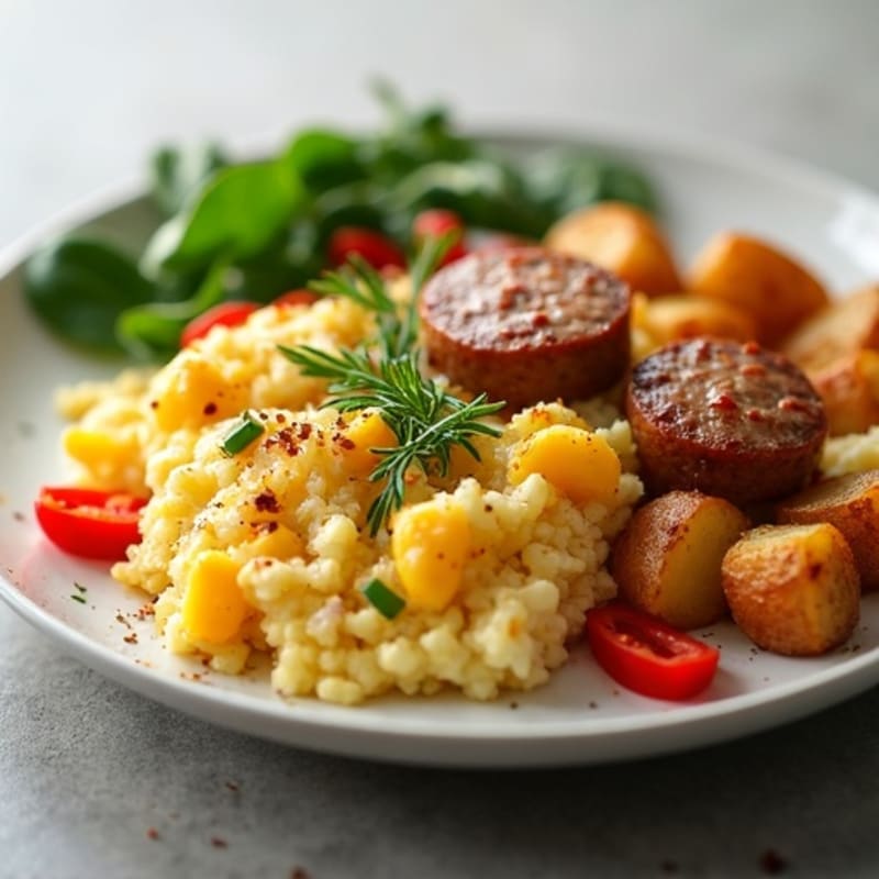 Egg White Scramble with Chicken Sausage and Roasted Potatoes