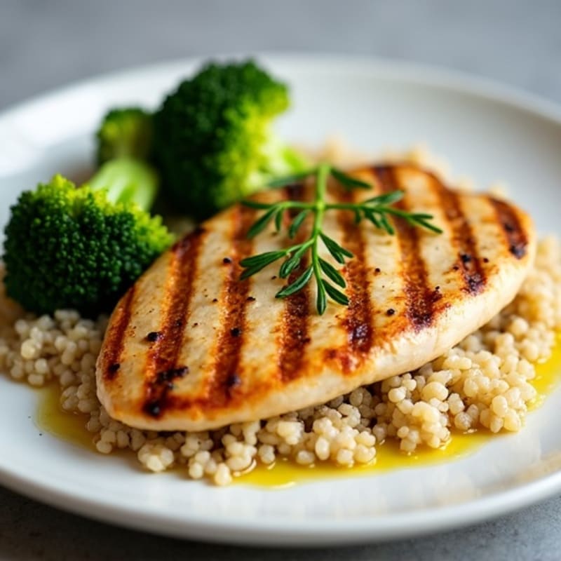 Grilled Chicken Breast with Roasted Broccoli and Quinoa