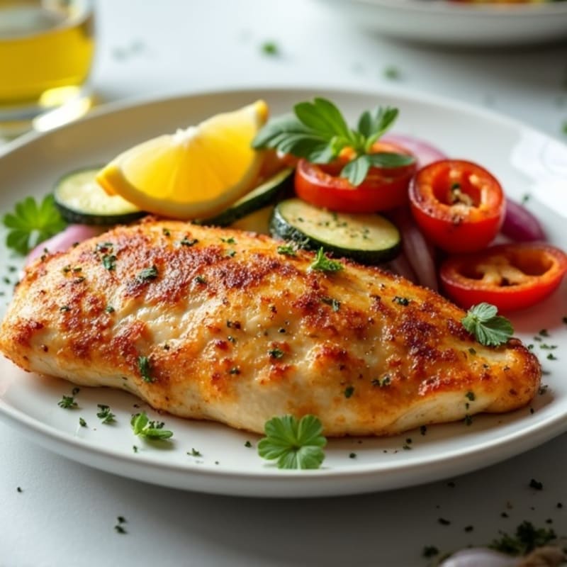 Crispy Lemon-Herb Baked Chicken Breast with Roasted Vegetables
