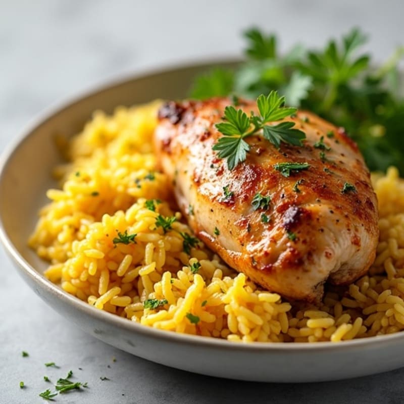 Herb-Roasted Chicken with Turmeric Rice Pilaf