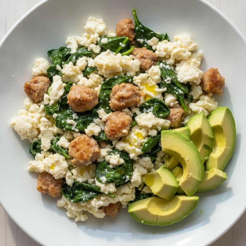 Egg White and Turkey Sausage Scramble with Spinach