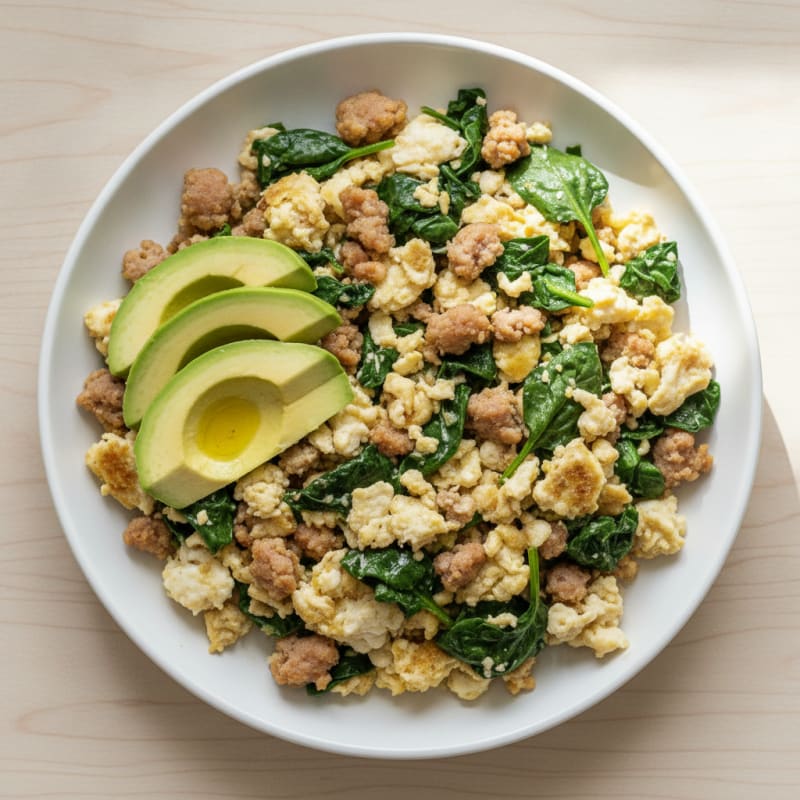 Egg White and Turkey Sausage Scramble with Spinach