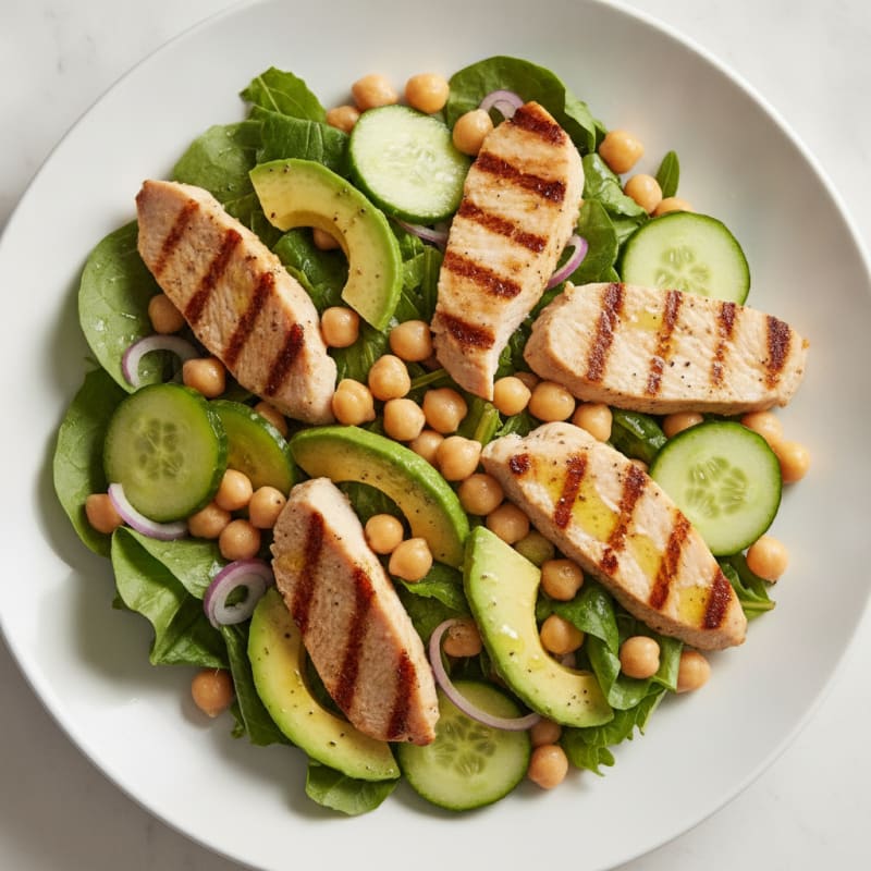 Grilled Turkey Breast Salad with Chickpeas and Cucumber
