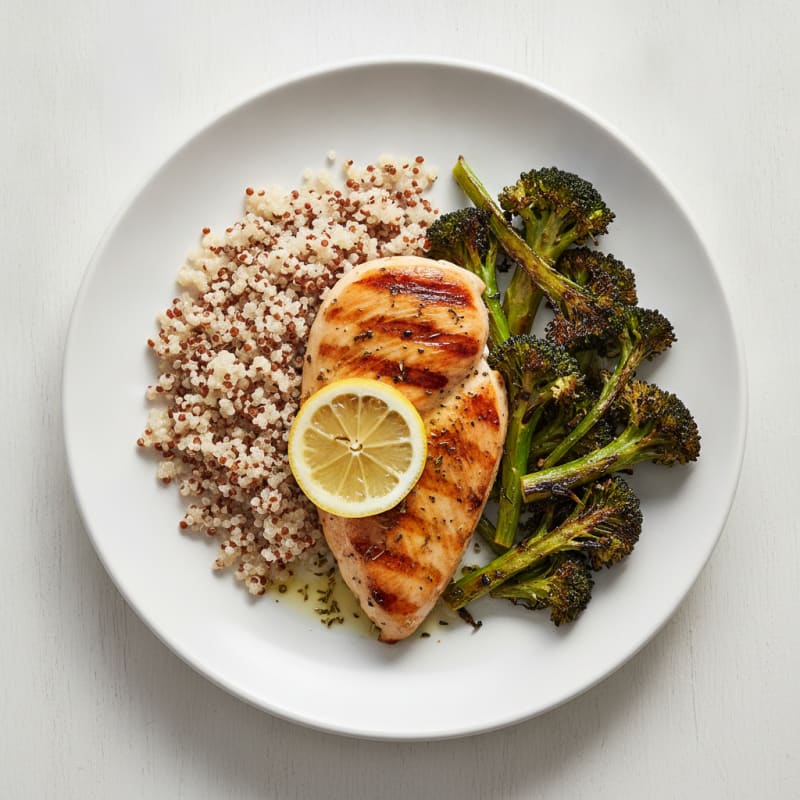 Grilled Chicken Breast with Quinoa and Roasted Broccoli
