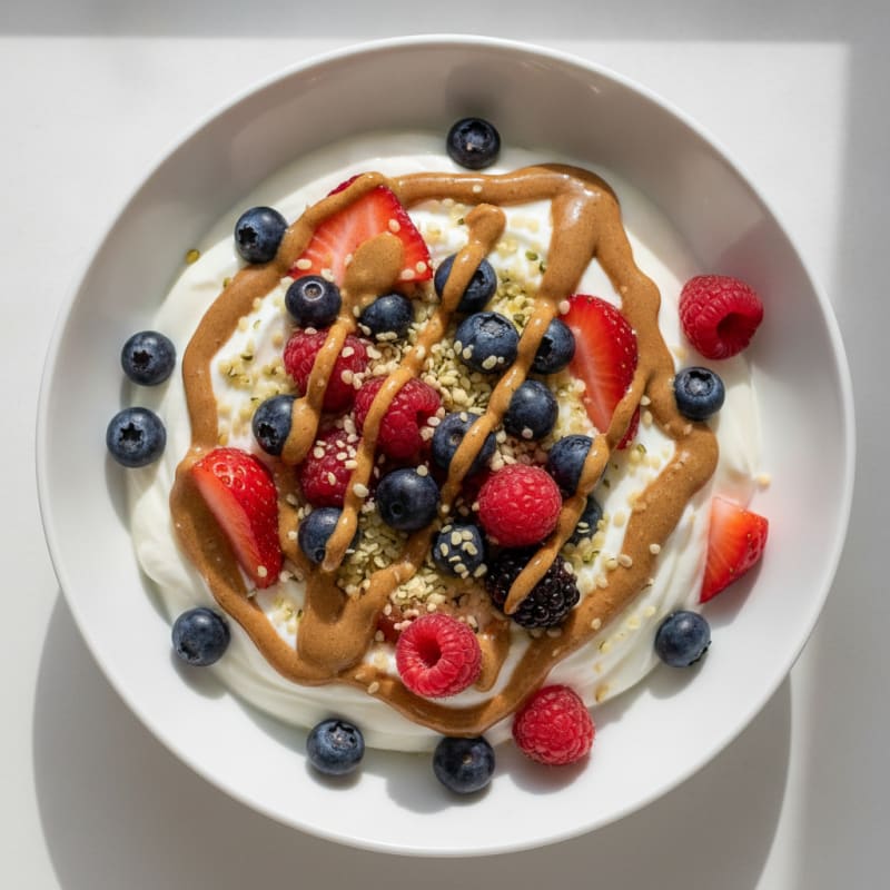 Creamy Greek Yogurt Bowl with Mixed Berries and Almond Butter