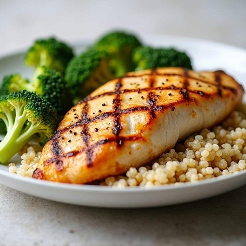 Grilled Chicken Breast with Roasted Broccoli and Quinoa