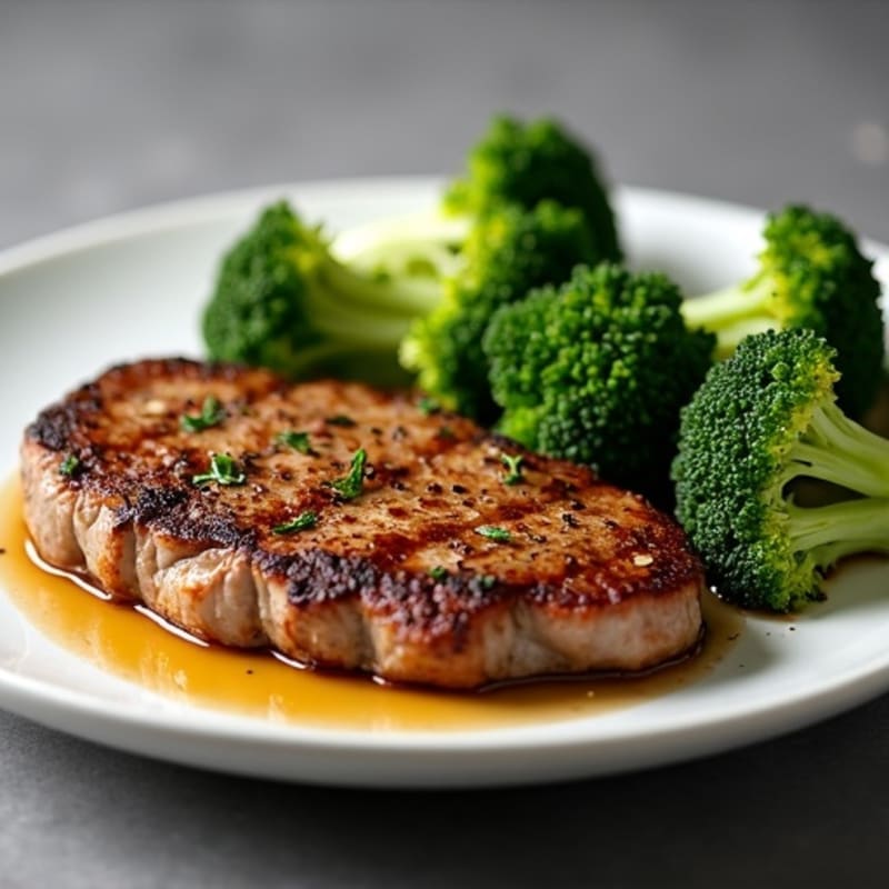 Tender Pan-Seared Steak with Garlic Roasted Broccoli