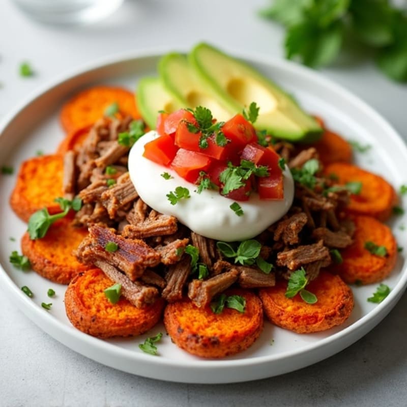 Crispy Sweet Potato Nachos with Smoky Pulled Pork