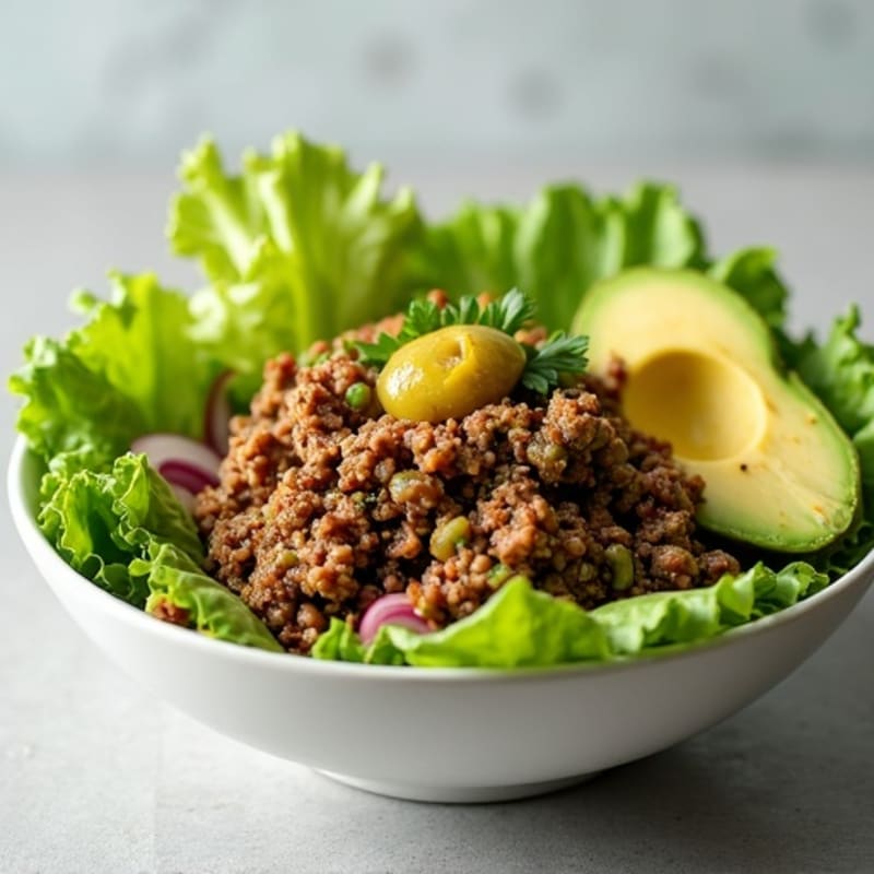 Lean Ground Beef Crispy Lettuce Bowl with Tangy Pickle Dressing