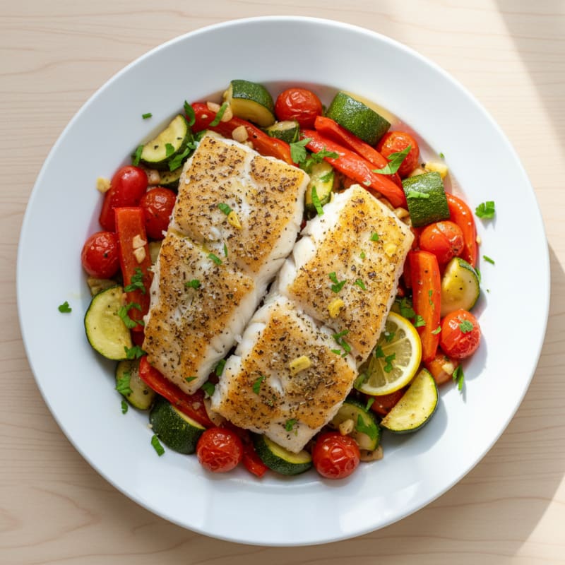Herb-Roasted Cod with Roasted Vegetables