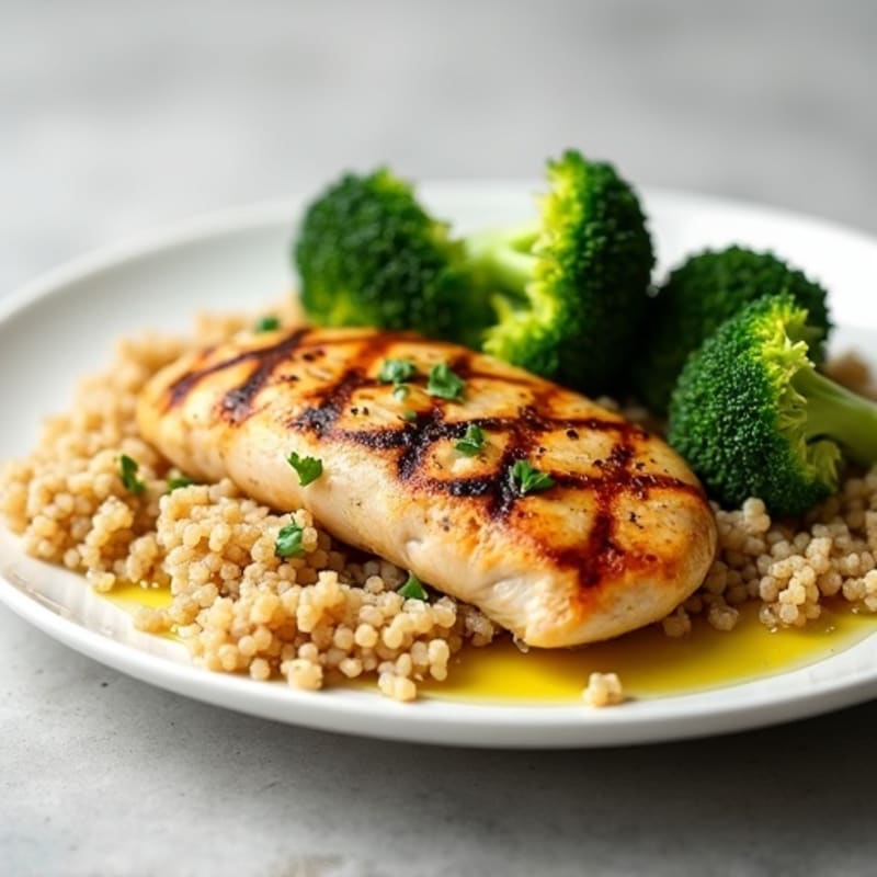 Grilled Chicken Breast with Quinoa and Steamed Broccoli