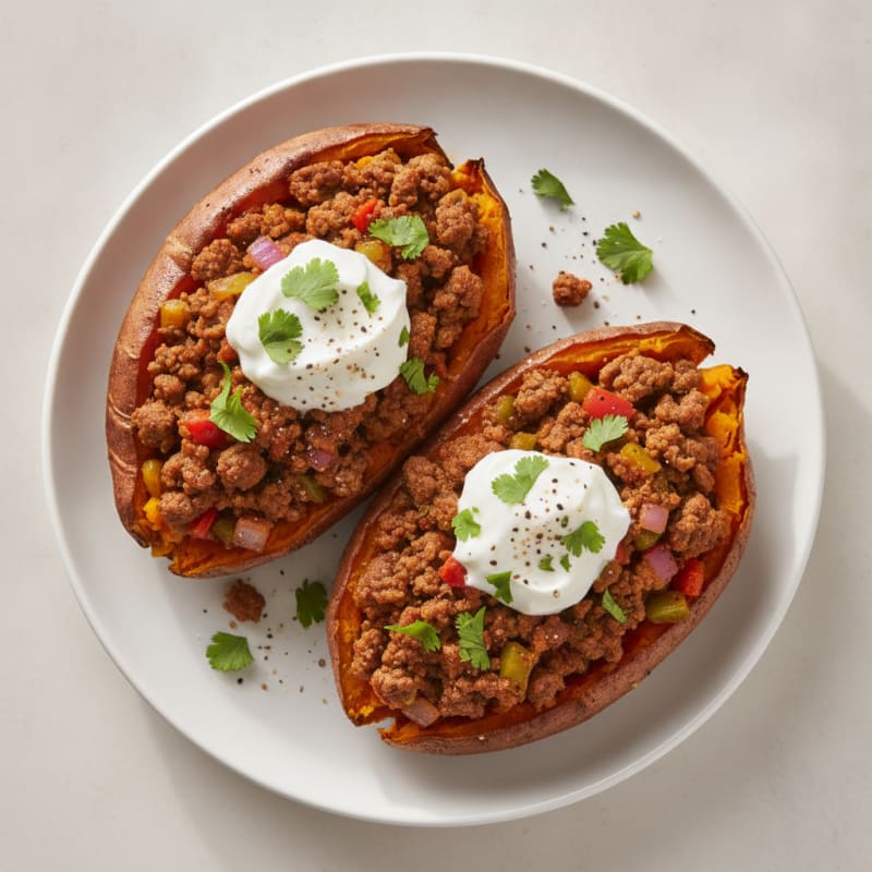 Southwest Beef Stuffed Sweet Potatoes
